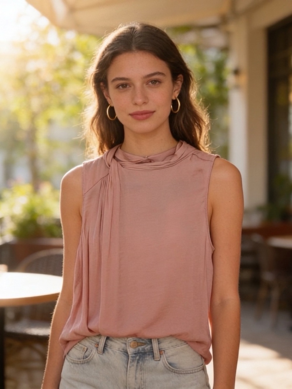 Naked Zebra Sleeveless Draped Neck Top in Dusty Rose - NWT